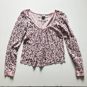 Pink and black floral long sleeved shirt. Size S